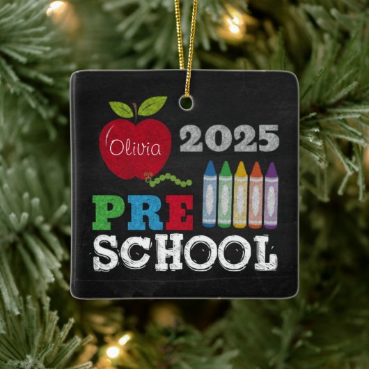 Preschool 2025 Chalkboard Name Ornament セラミックオーナメント (ツリー)