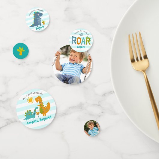 Preschool Graduation Blue Dinosaur Boy 2 Photo Fun コンフェッティ (グループ)