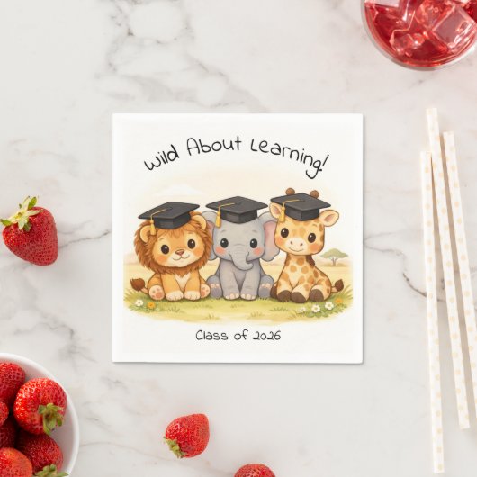 Preschool Kindergarten Lion Elephant Giraffe Party スタンダードカクテルナプキン (インサイチュ)