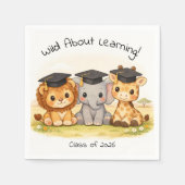 Preschool Kindergarten Lion Elephant Giraffe Party スタンダードカクテルナプキン (正面)