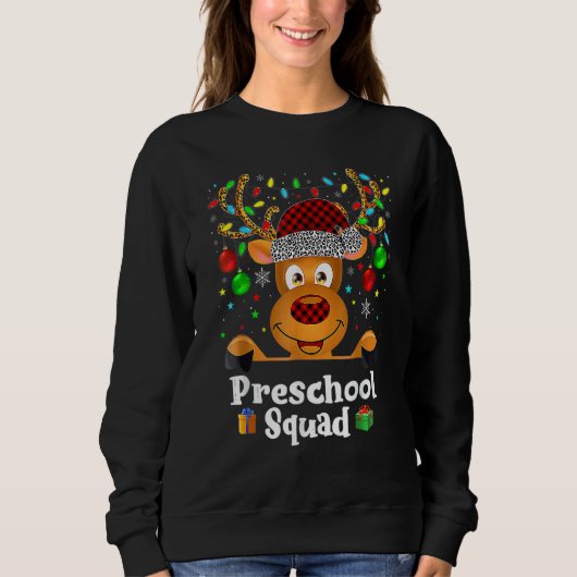 Preschool Squad Teacher Plaid Reindeer Hat Santa C スウェットシャツ (正面)