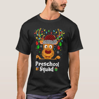 Preschool Squad Teacher Plaid Reindeer Hat Santa C Tシャツ