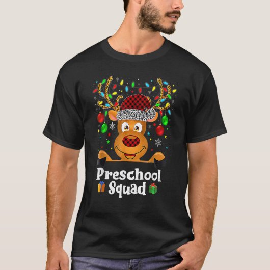 Preschool Squad Teacher Plaid Reindeer Hat Santa C Tシャツ (正面)