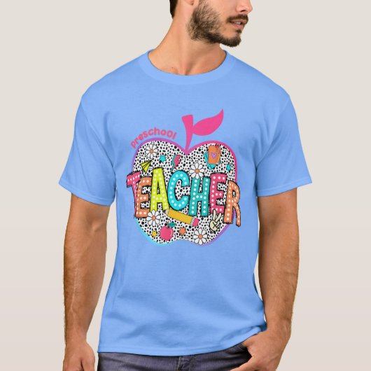 Preschool Teacher Flowers Retro Lightning Back To  Tシャツ (正面)
