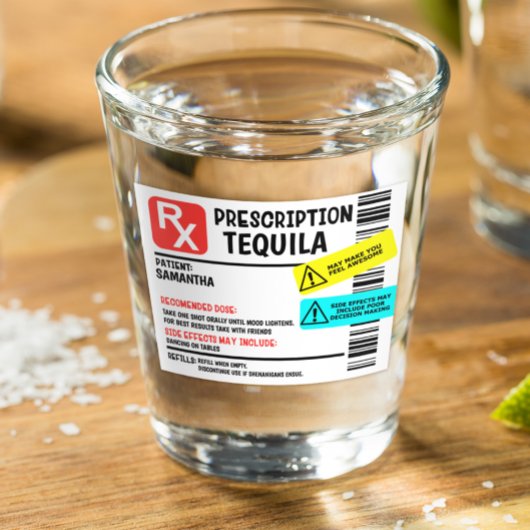 Prescription Tequila Warning Label Personalized ショットグラス