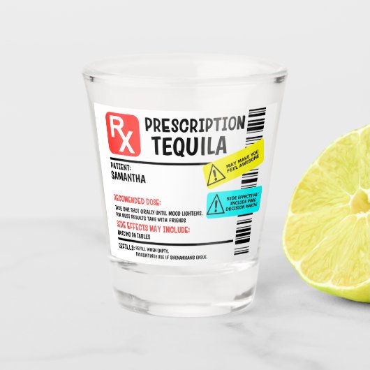 Prescription Tequila Warning Label Personalized ショットグラス (正面)