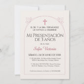 Presentación de 3 Años | Pink Baptism Invitation 招待状 (正面)