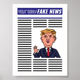 President Donald Trump Fake News Funny Cartoon ポスター