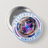 President Harris/Walz Stamp Medalion 缶バッジ (正面&裏面)