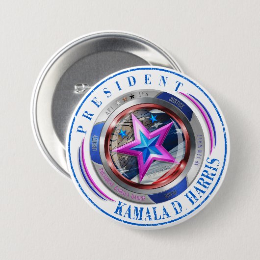 President Harris/Walz Stamp Medalion 缶バッジ (正面&裏面)
