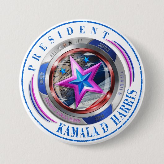 President Harris/Walz Stamp Medalion 缶バッジ (正面)