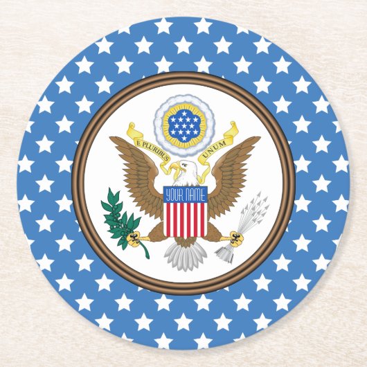 Presidential Seal Stars Personalize ラウンドペーパーコースター (正面)
