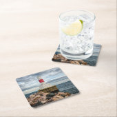 Presqueの島港の防波堤の灯台 スクエアペーパーコースター (インサイチュ)