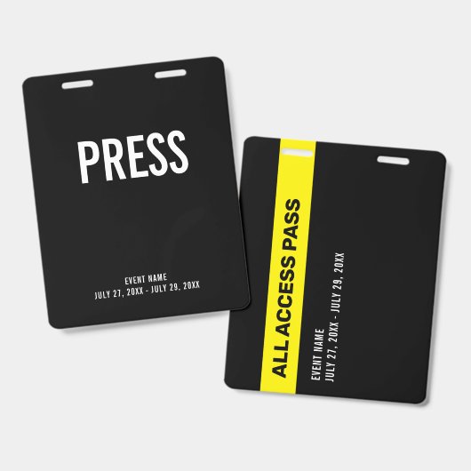Press All Access Pass Event Coverage ID バッジ (正面＆裏面)