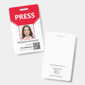 Press Pass Photo and QR Code IDバッジ バッジ (正面&裏面)