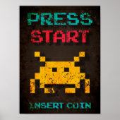 Press Start Insert Coin Arcade Pixel ポスター (正面)