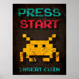 Press Start Insert Coin Arcade Pixel ポスター