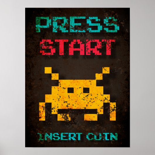 Press Start Insert Coin Arcade Pixel ポスター (正面)