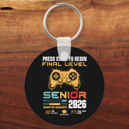 Press Start To Begin Final Level Senior 2026 Gamer キーホルダー (正面)