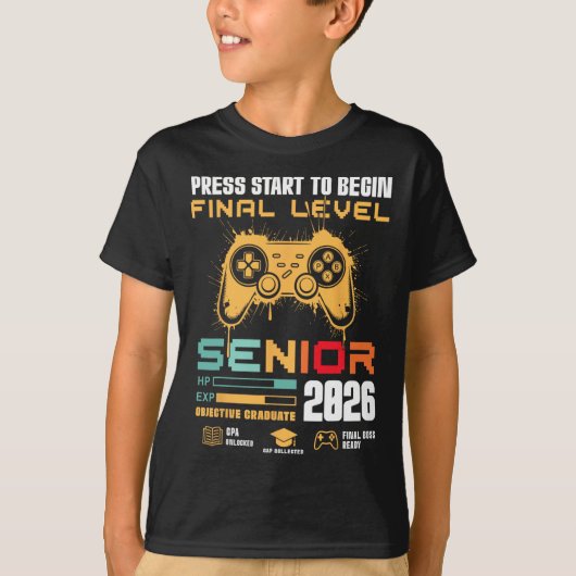 Press Start To Begin Final Level Senior 2026 Gamer Tシャツ (正面)