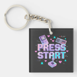 Press Start Y2K レトロゲーム アーケードクローム 90年代 ゲーム キーホルダー