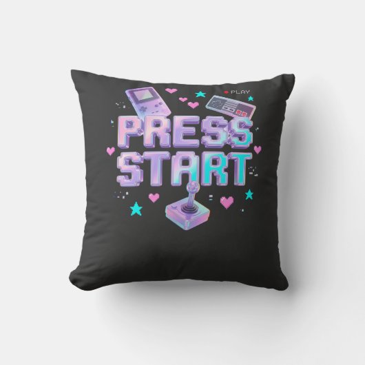 Press Start Y2K レトロゲーム アーケードクローム 90年代 ゲーム クッション (正面)