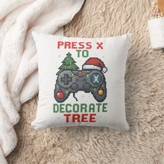 Press X to Decorate Tree ゲーマー用クリスマスピロー | クッション (ブランケット)
