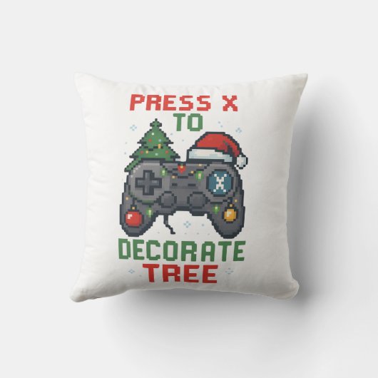 Press X to Decorate Tree Gamer Christmas Pillow |  クッション (裏面)