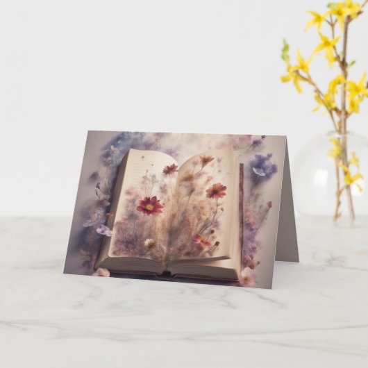 Pressed flowers growing from a book Birthday カード (黄色い花)