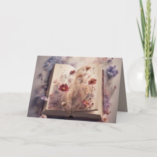 Pressed flowers growing from a book Birthday カード (正面)