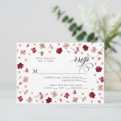 Pressed Red Pink and Cream, floral Response Card 出欠カード (スタンド正面)