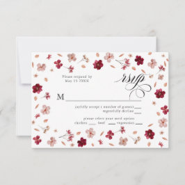 Pressed Red Pink and Cream, floral Response Card 出欠カード