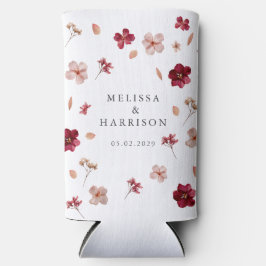 Pressed Red Pink and Cream, floral Wedding スリム缶クーラー