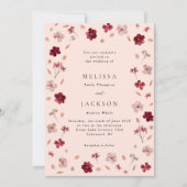 Pressed Red Pink and Cream, floral Wedding 招待状 (正面)