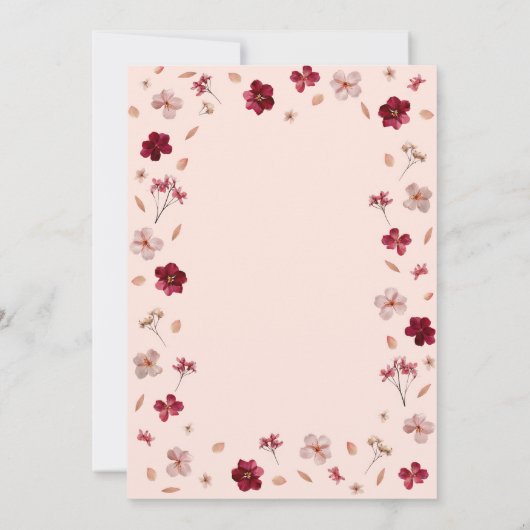 Pressed Red Pink and Cream, floral Wedding 招待状 (裏面)