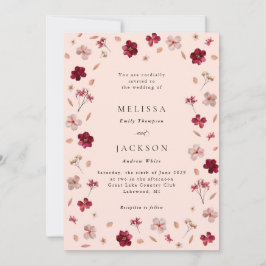 Pressed Red Pink and Cream, floral Wedding 招待状