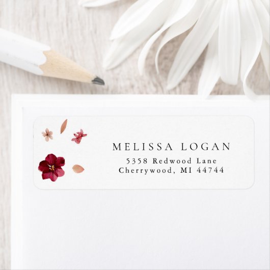 Pressed Red Pink and Cream, floral Wedding design ラベル (インサイチュ)