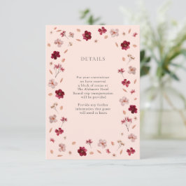 Pressed Red Pink and Cream, floral Wedding Details エンクロージャーカード