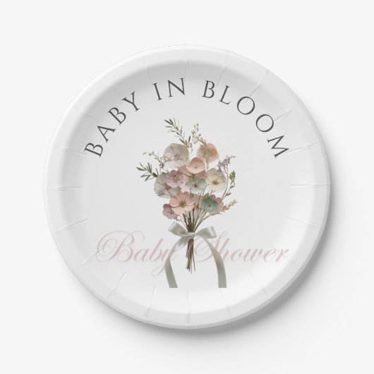 Pressed Wildflower Baby in Bloom Boho Baby Shower ペーパープレート (正面)