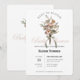 Pressed Wildflower Baby in Bloom Boho Baby Shower 招待状