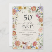 Pressed Wildflower Floral Frame 50th Birthday Invi 招待状 (正面)