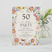 Pressed Wildflower Floral Frame 50th Birthday Invi 招待状 (スタンド正面)