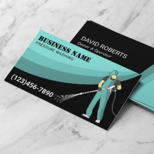 Pressure Washing Power Wash Modern Teal Cleaning 名刺