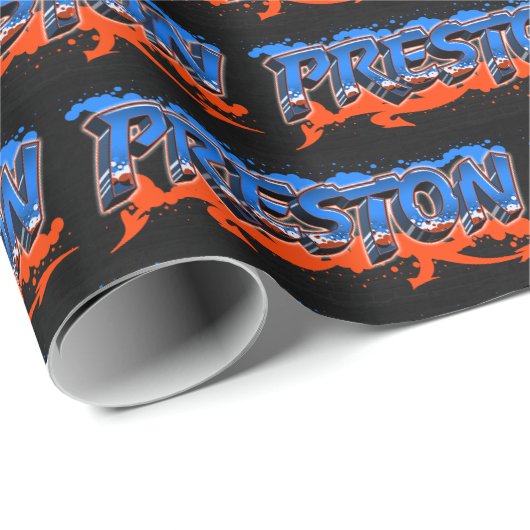 Preston Vorname Name Graffiti blue orange ラッピングペーパー (ロールコーナー)
