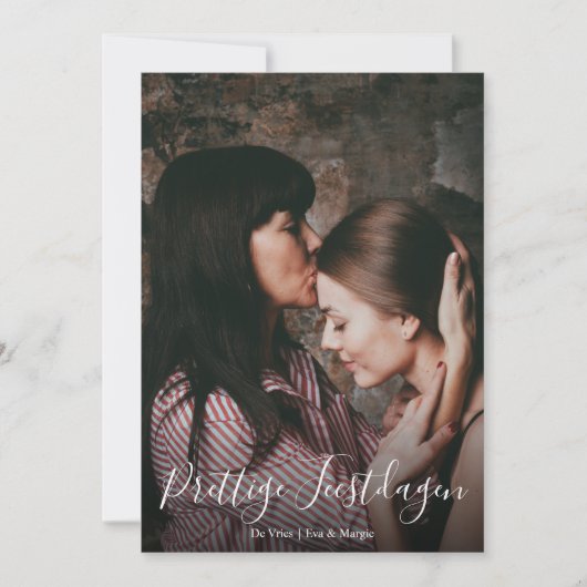 Prettige FeestdagenスクリプトフォトオーバーレイKerstkaart シーズンカード (正面)