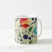 Pretty Abstract Flower Pattern on Sage Green コーヒーマグカップ (正面右)