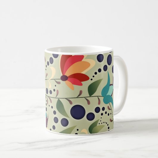 Pretty Abstract Flower Pattern on Sage Green コーヒーマグカップ (正面右)