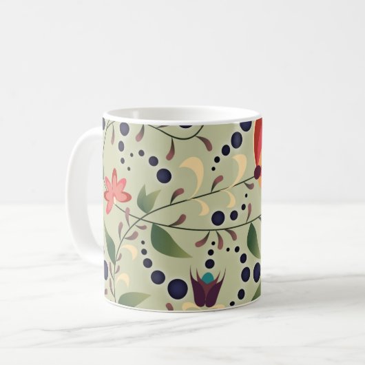 Pretty Abstract Flower Pattern on Sage Green コーヒーマグカップ (正面左)