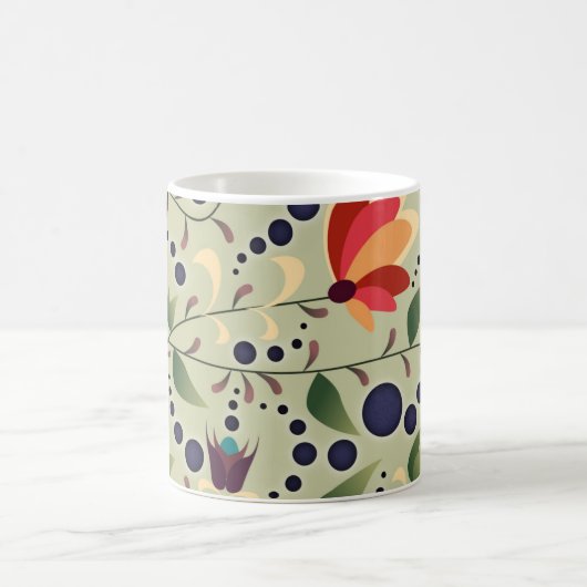 Pretty Abstract Flower Pattern on Sage Green コーヒーマグカップ (中央)