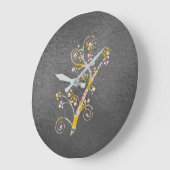 Pretty Abstract Yellow and Gray Cherry Blossom ラージ壁時計 (傾斜)
